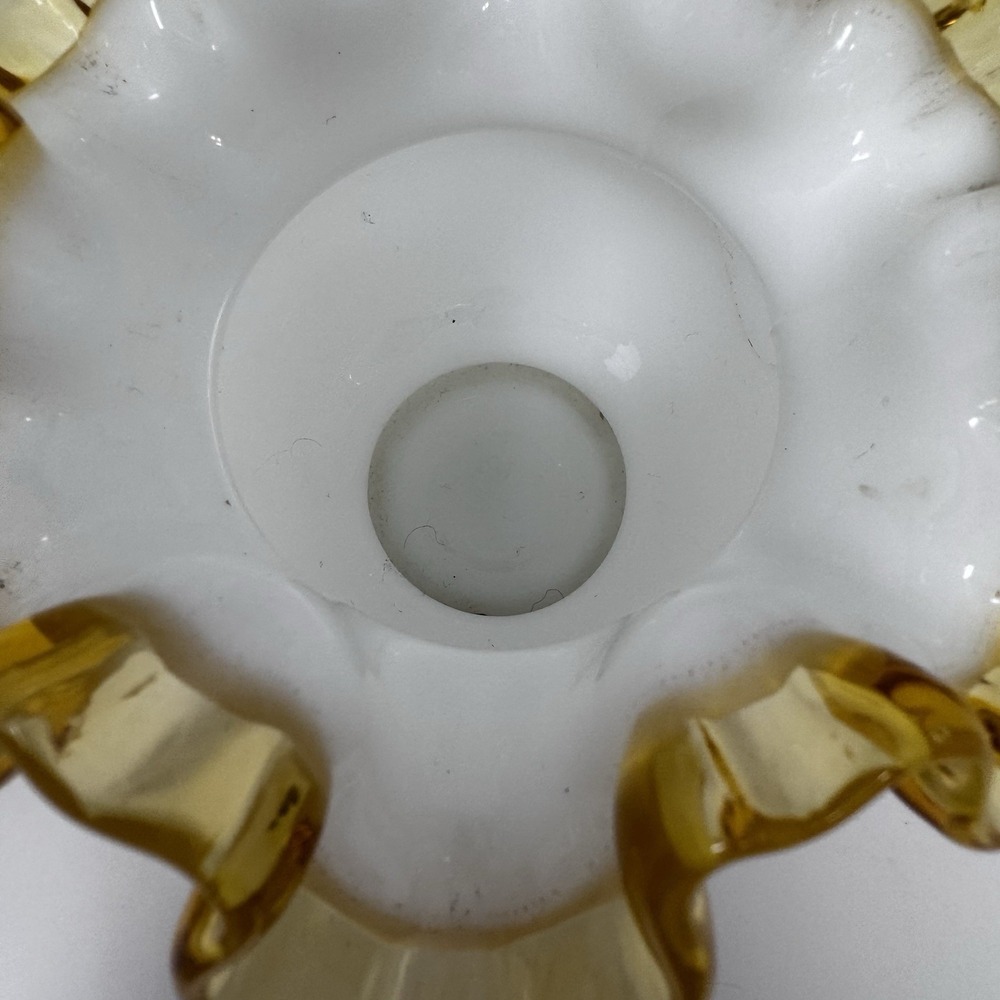 Fenton Gold Crest Glass Vase with Amber Ruffled Rim, 5 in Tall  Vintage - Picture 6 of 11